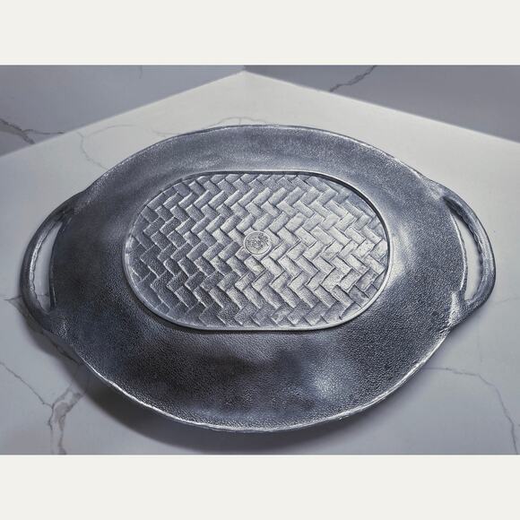 Large Vintage Lenox Fruit Weave Grapes Pewter Serving Tray With Handles 22 x 15 - Picture 8 of 9